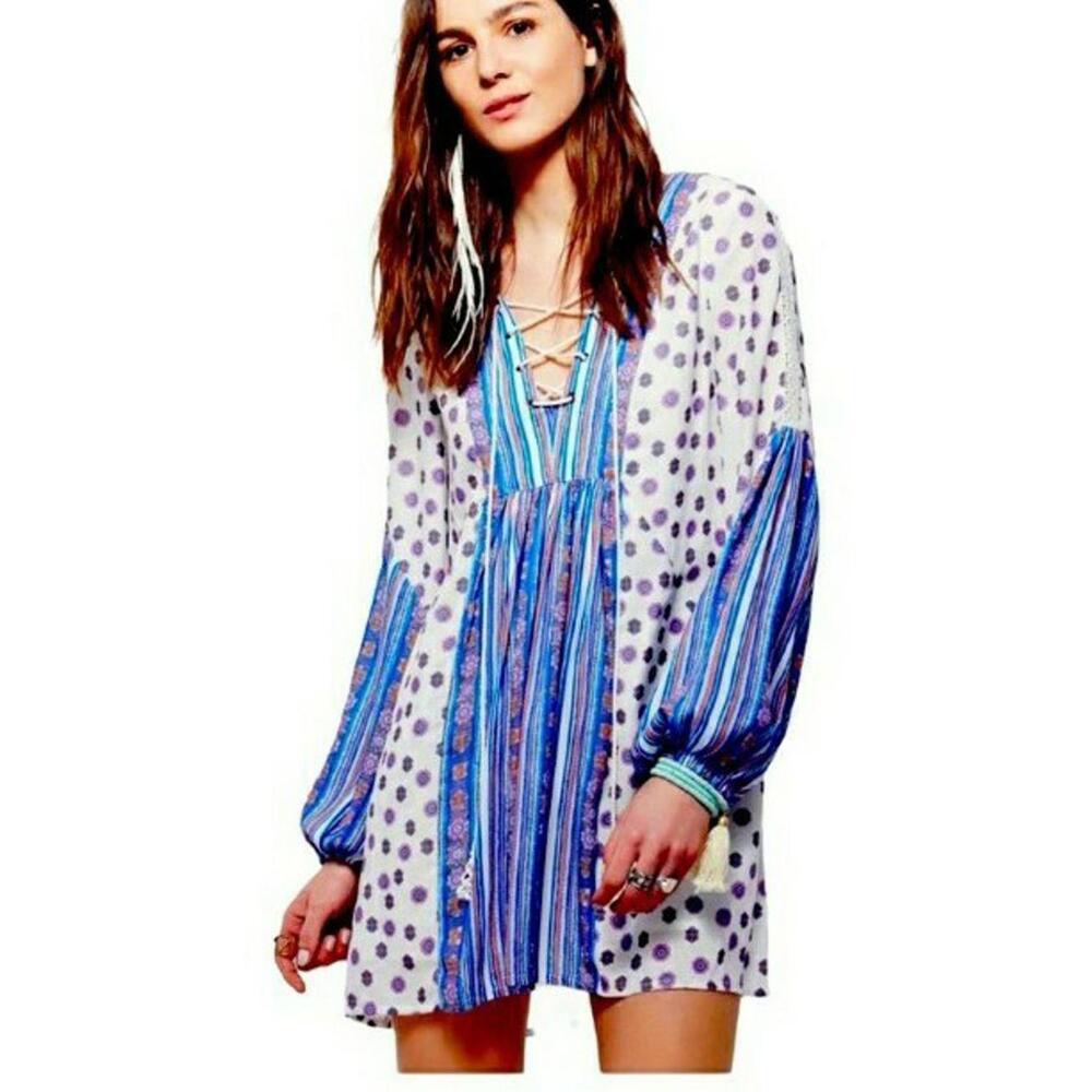 Free People Women’s Rain or Shine Printed Floral Tie Up Dress Size XS #C - Picture 1 of 12